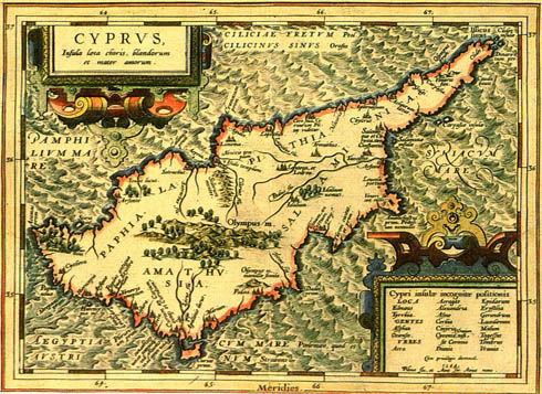 Карта Кипра. Абрахам Ортелиус, 1584 г.